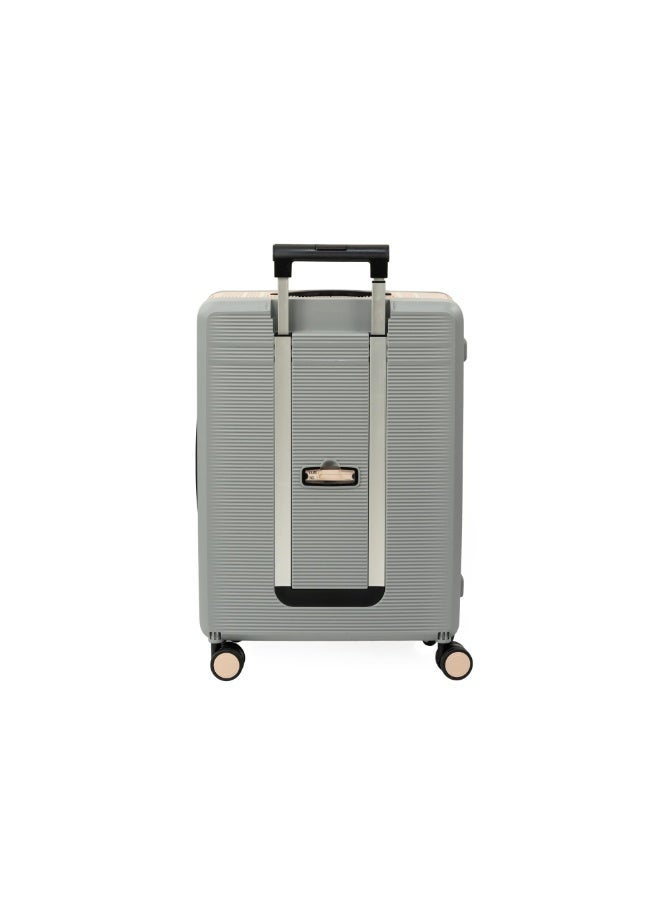 حقيبة سفر فاخرة بلاستيكية صلبة خفيفة وقابلة للطي بسهولة للرجال والنساء | حقيبة ترولي للسفر | ٨ عجلات | غير قابلة للكسر من مادة pp | قفل امان TSA | تصميم انيق و سهلة التخزين | لون بيج و رمادي | مقاس 26 بوصة - Image 4